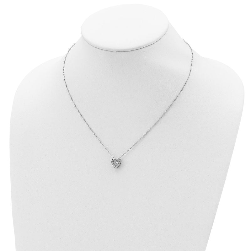 Sterling Silver Rhodium-plated Brilliant-cut Vibrant CZ Heart 18 Inch Necklace