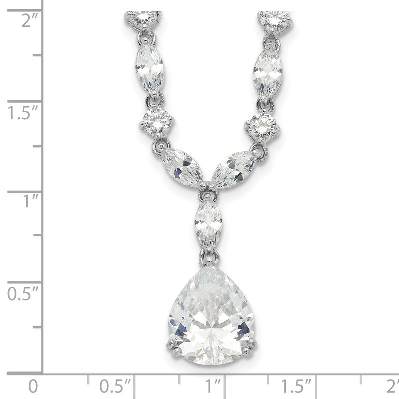 Sterling Silver Rhodium-plated Fancy Marquise-cut & Brilliant-cut Pear CZ 17 Inch Necklace
