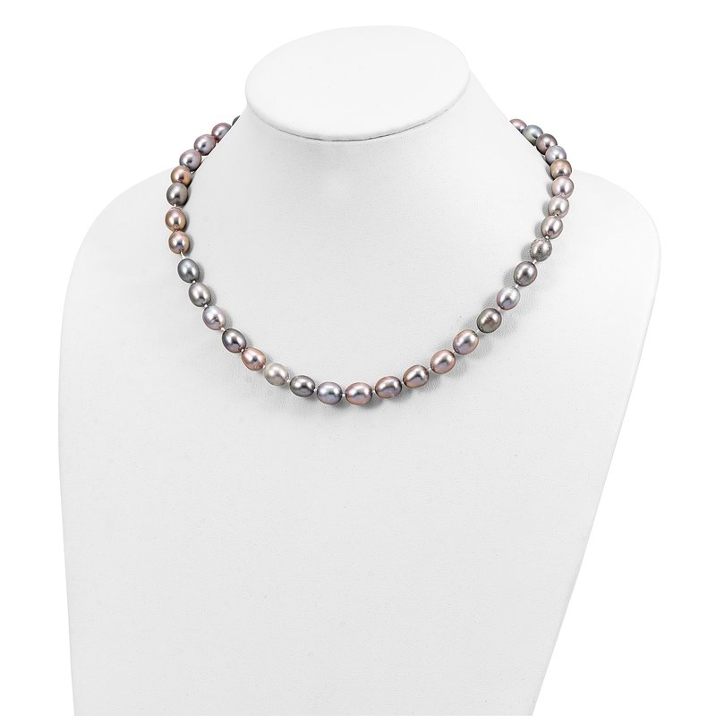 14k White Gold 8-9mm Grey Rice Freshwater Cultured Pearl 16 inch Necklace