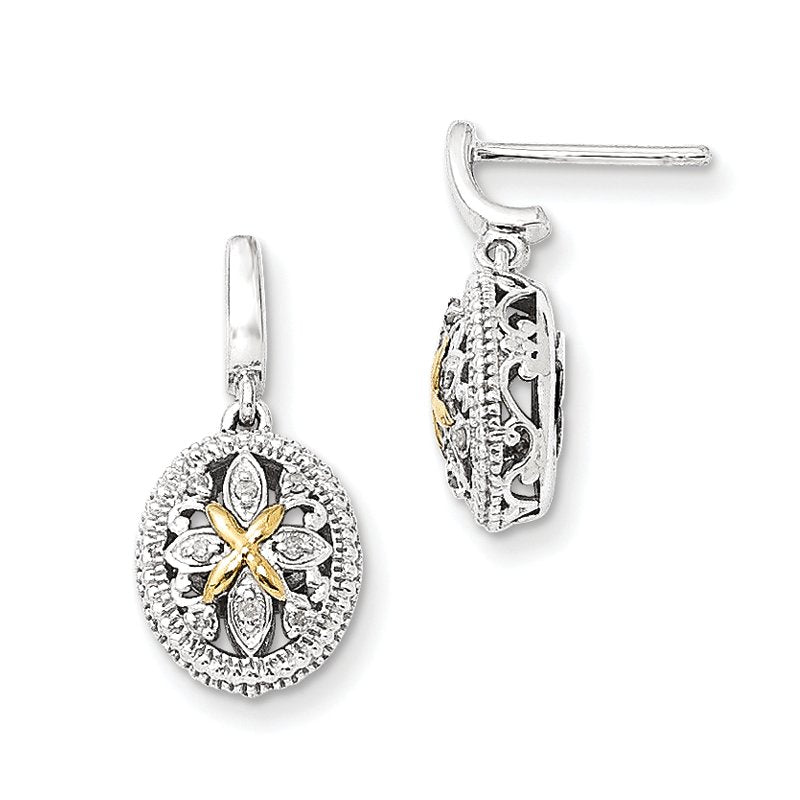 Sterling Silver Rhodium-plated with 14K Accent Diamond Post Dangle Earrings
