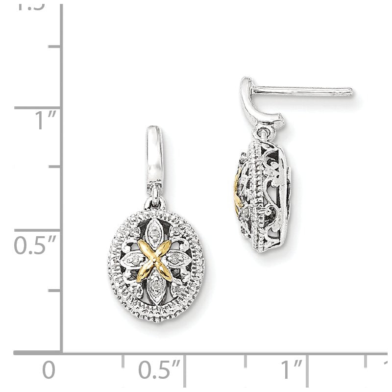 Sterling Silver Rhodium-plated with 14K Accent Diamond Post Dangle Earrings