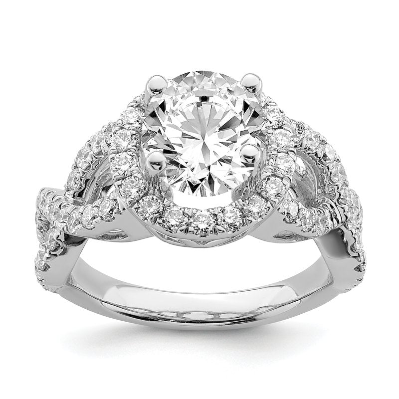 14K White Gold 3/4 carat Lab Grown Diamond VS/SI  D E F  Semi Mount Round Halo Engagement Ring