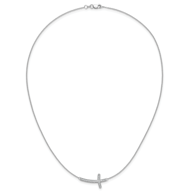 14k White Gold 1/10 carat Diamond Sideways Cross 18 inch Necklace