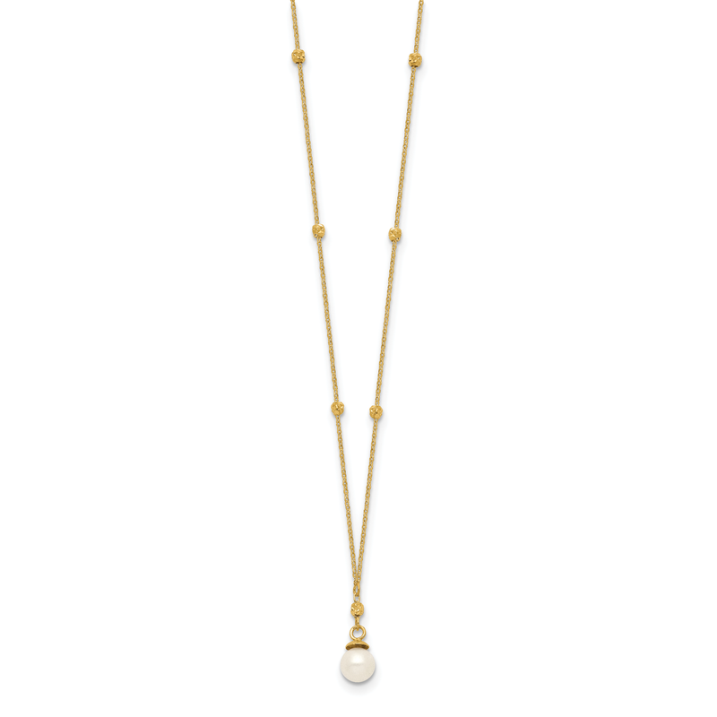 14k 4-5mm White Freshwater Cultured Pearl with Diamond-cut Beads 18 inch Necklace