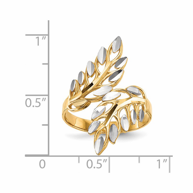 14k w/ White Rhodium Diamond-cut Leaves Ring