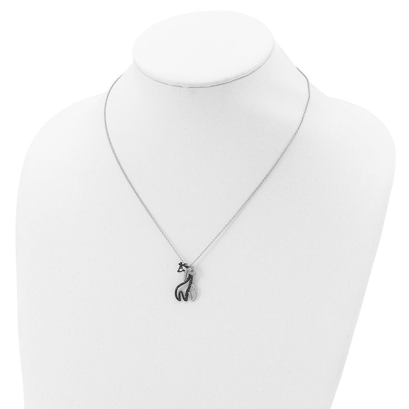 Sterling Silver Rhodium-plated with Black Rhodium Accent Brilliant-cut Black Green and White CZ Giraffes 18 Inch Necklace