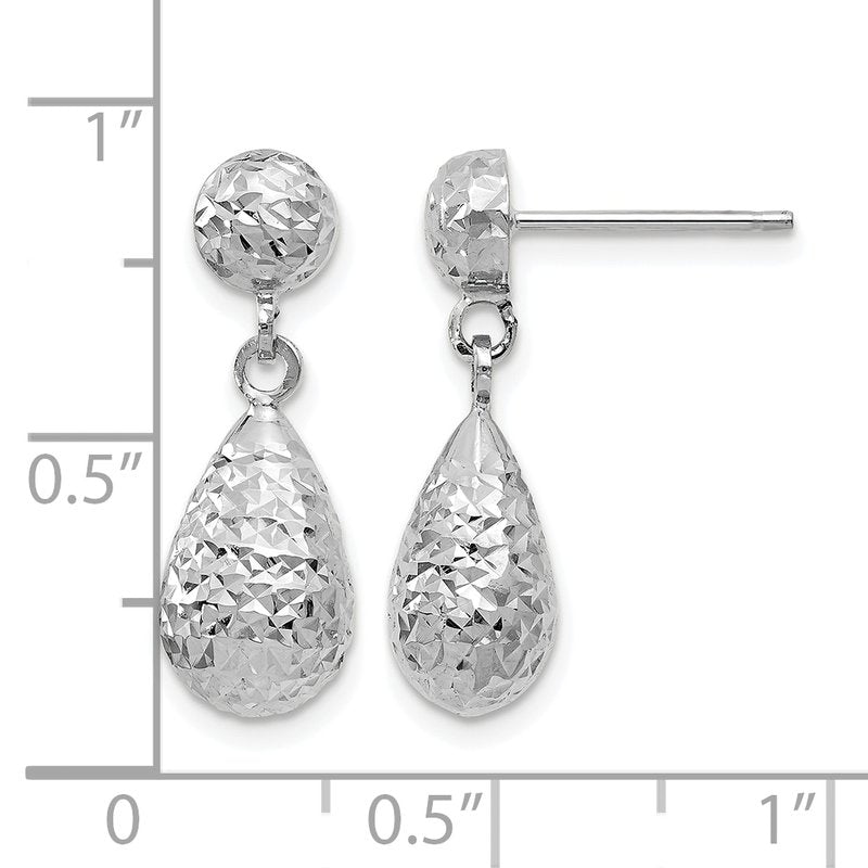 10K White Gold D/C Post Dangle Earrings