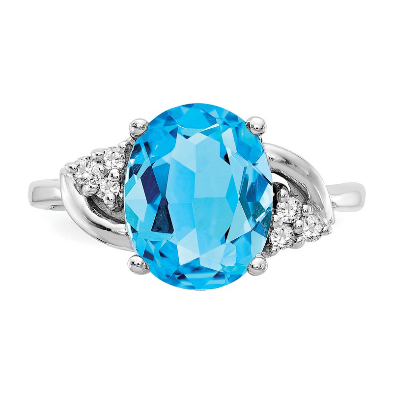14k White Gold 10x8mm Oval Blue Topaz AAA Diamond ring