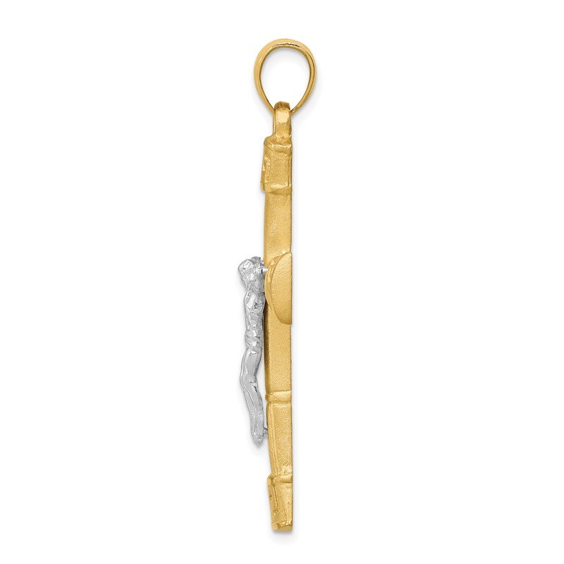 14K Two-tone Brushed and Polished Greek Key Crucifix Pendant