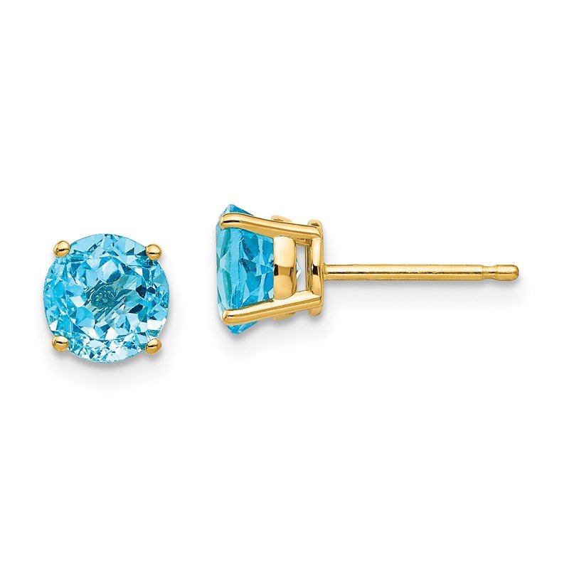 14k 6mm Round Blue Topaz Post Earrings