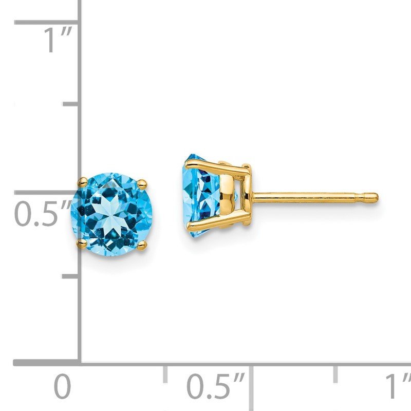 14k 6mm Round Blue Topaz Post Earrings
