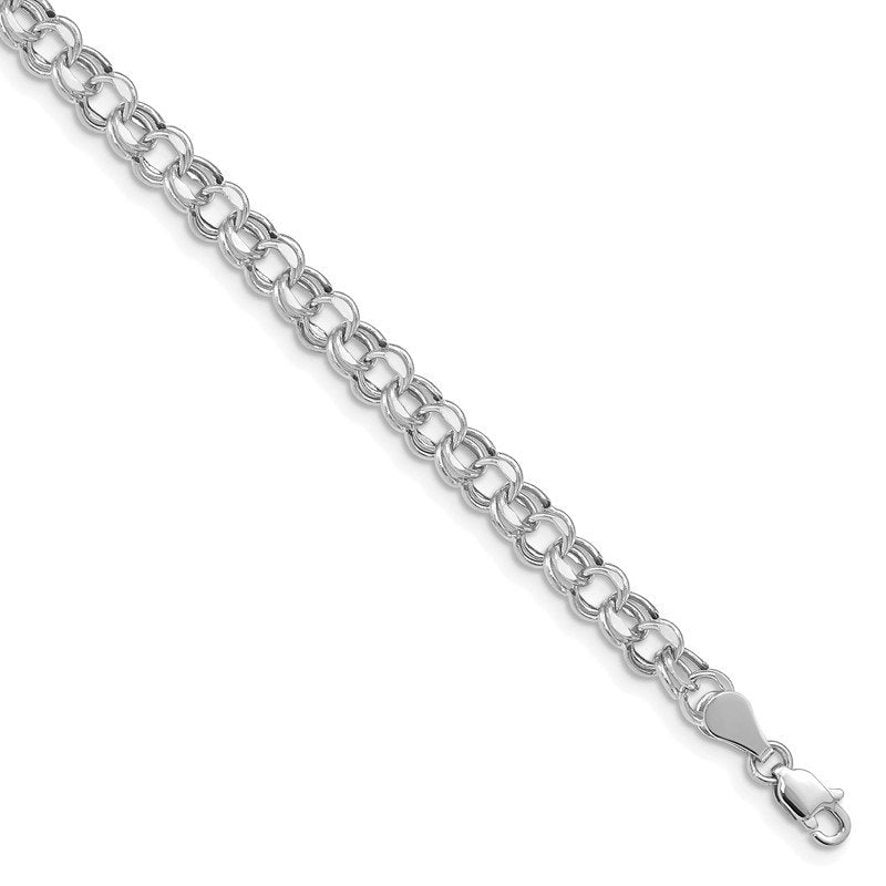 14k White Gold 5mm Hollow Double Link 7.25 inch Charm Bracelet