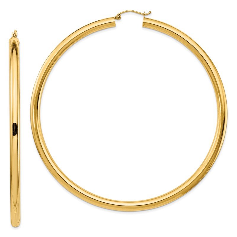 14k 4x80mm Polished Round Tube Hoop Earrings