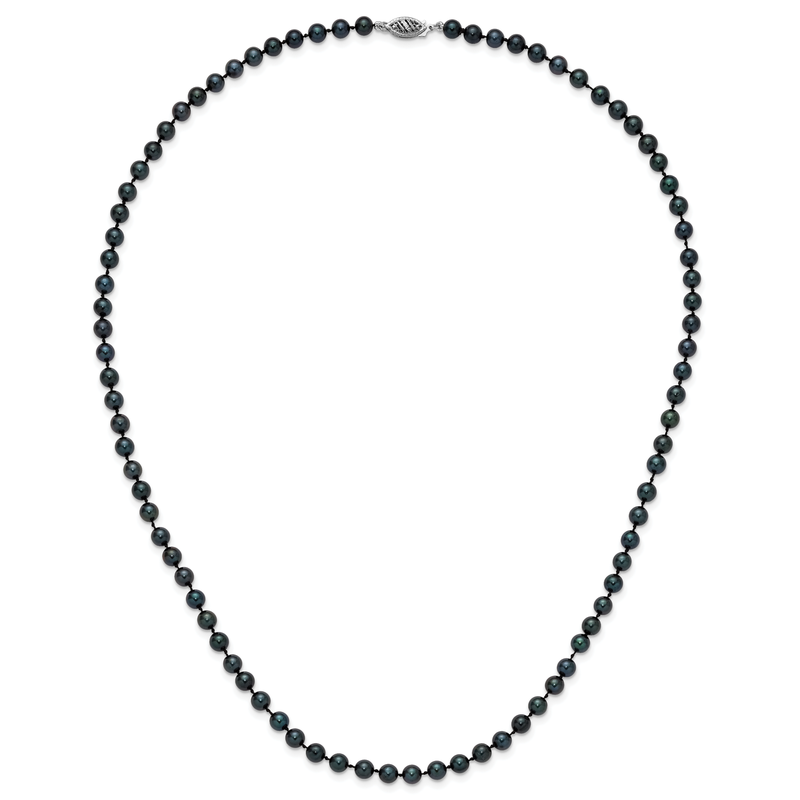 14k White Gold 5-6mm Black Round Akoya Saltwater Cultured Pearl 16 inch Necklace