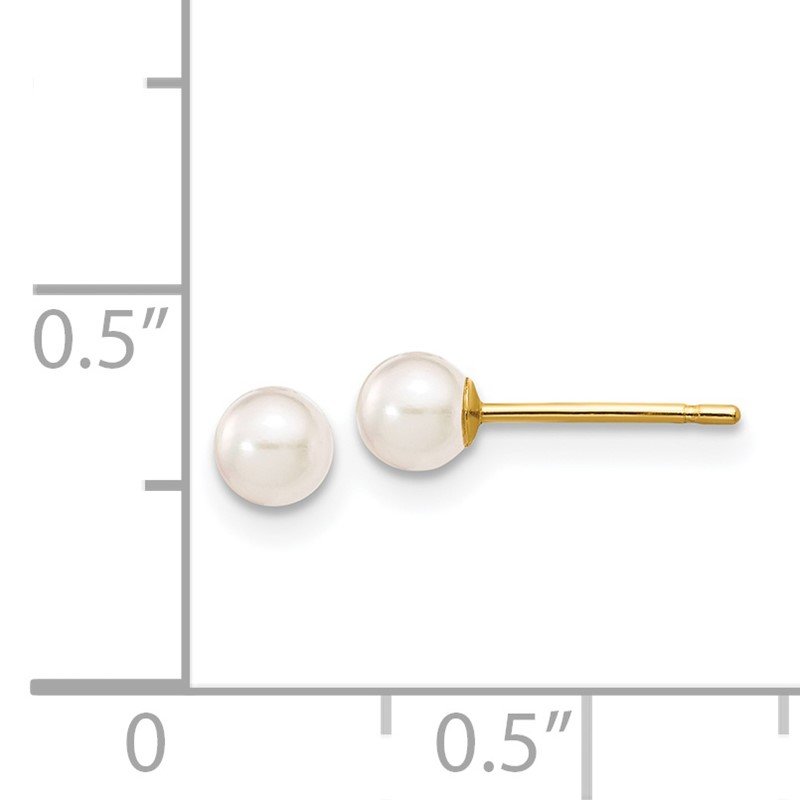 14k 3-4mm White Round Akoya Saltwater Cultured Pearl Stud Post Earrings
