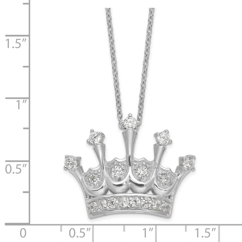 Sterling Silver Rhodium-plated Brilliant-cut CZ Crown 18 Inch Necklace