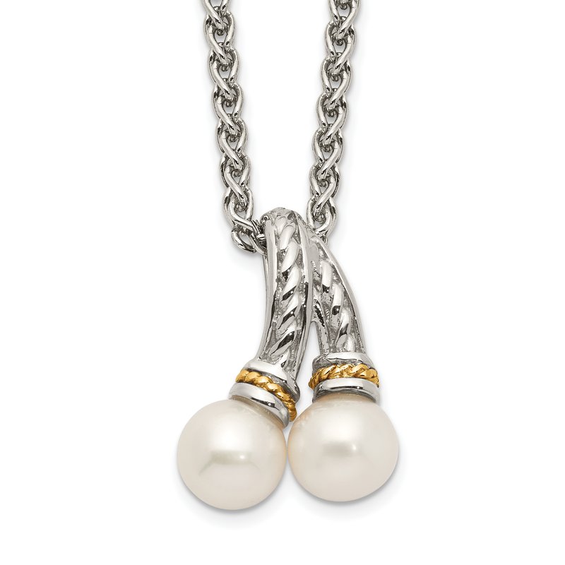 Sterling Silver Rhodium-plated with 14K Accent 18 Inch 6-7mm Freshwater Cultured Pearl Necklace