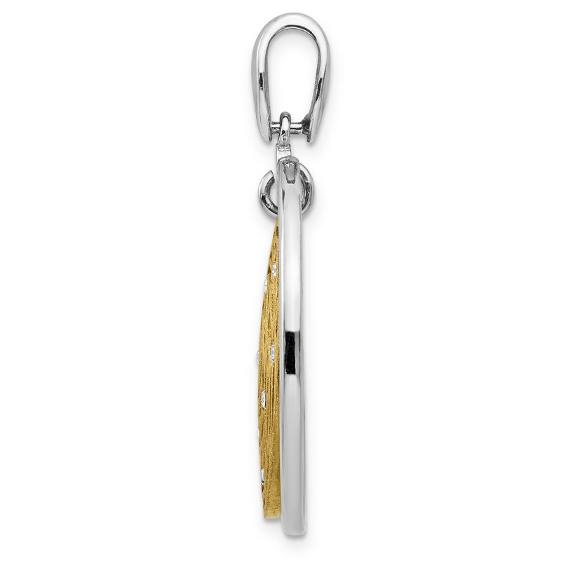 Sterling Silver Gold-tone Polished Scratch-finish CZ Pendant