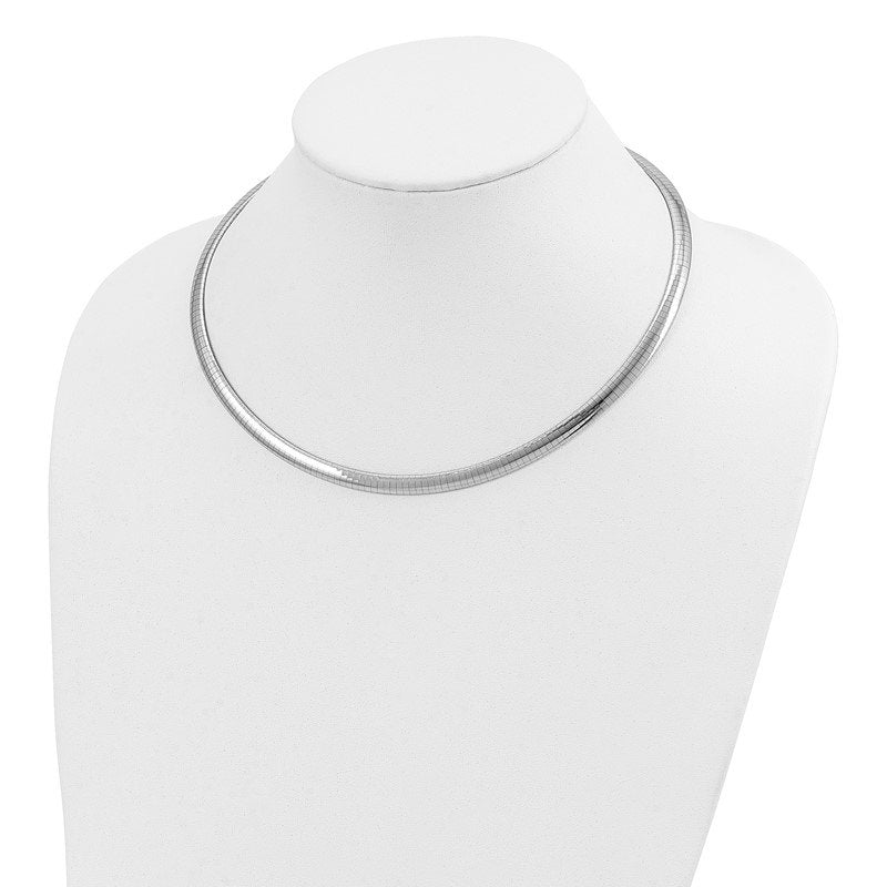 14k White Gold Polished 6mm Standard Weight 16 inch Domed Omega Necklace