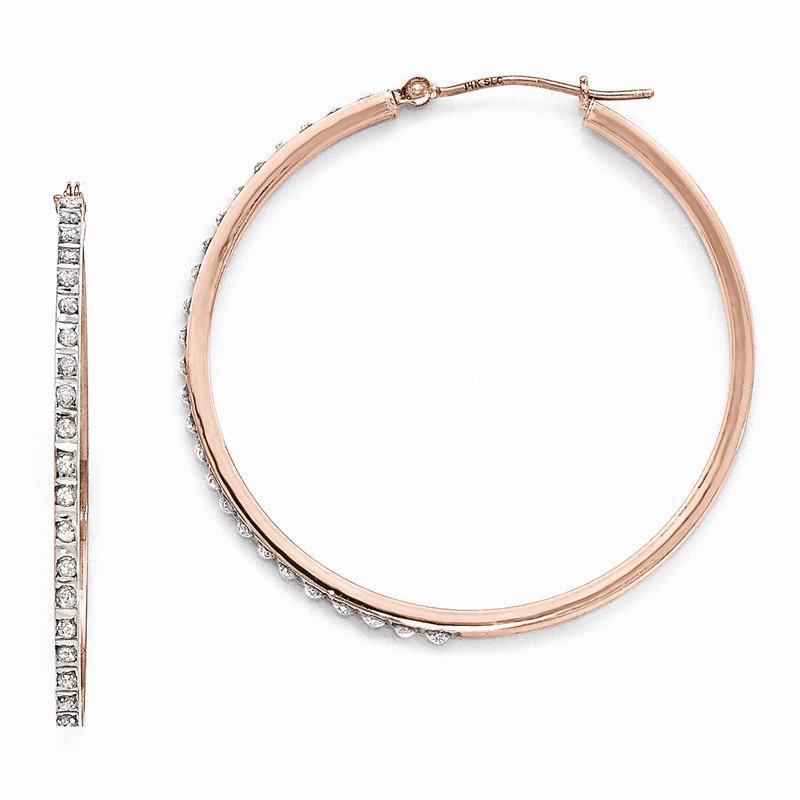 14k Rose Gold Diamond Fascination Round Hinged Hoop Earrings