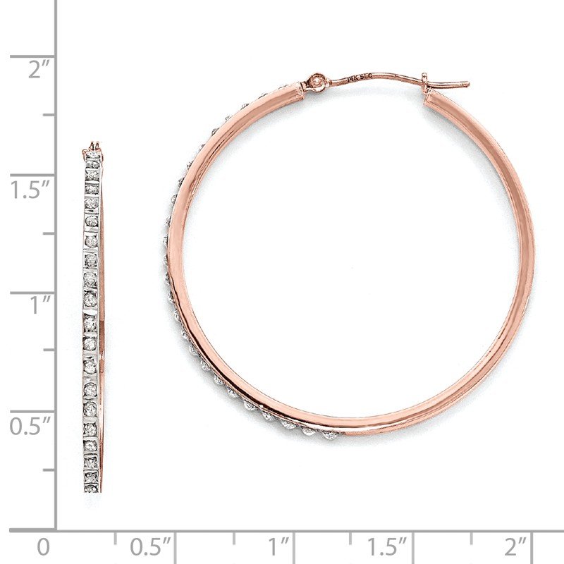 14k Rose Gold Diamond Fascination Round Hinged Hoop Earrings