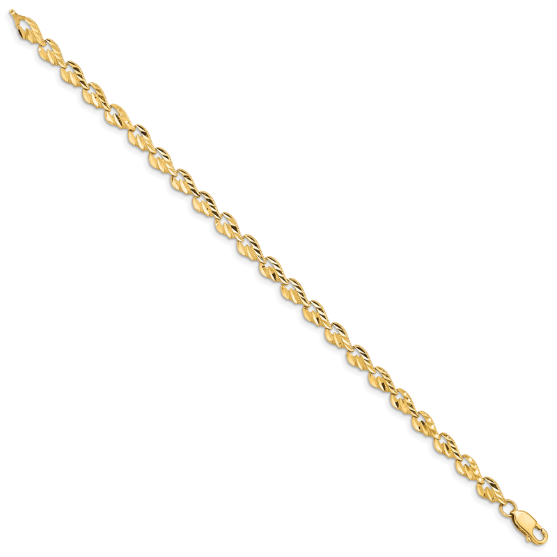 14k Polished 4.75mm Diamond-cut Leaf 7 inch Bracelet