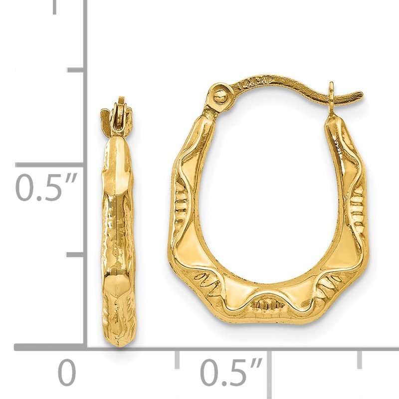 14K Hollow Oval Hoop Earrings