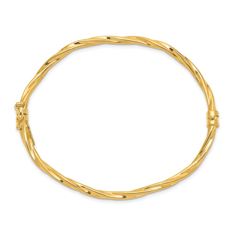 14k Polished Twisted 3.00mm Hinged Oval Bangle Bracelet