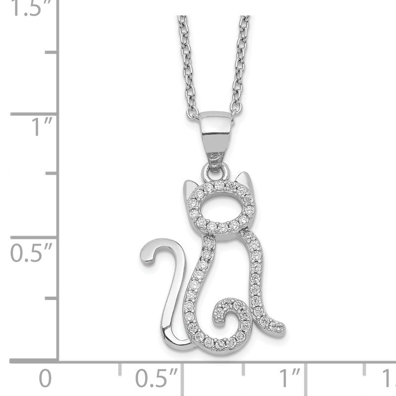 Sterling Silver Rhodium-plated Brilliant-cut White CZ Cat 18.25 Inch Necklace