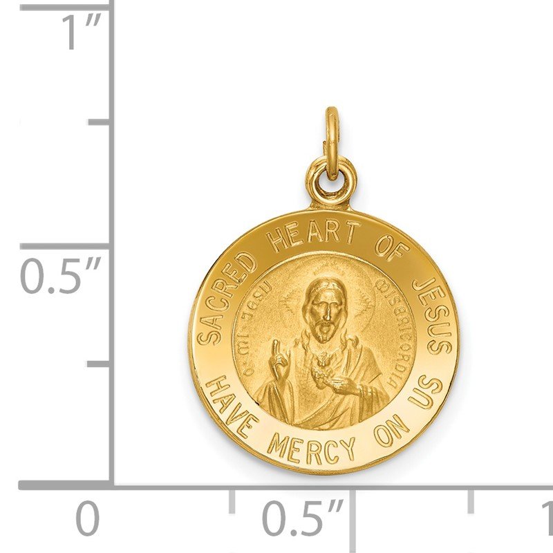 14k Polished and Satin Solid Sacred Heart of Jesus Medal Round Charm