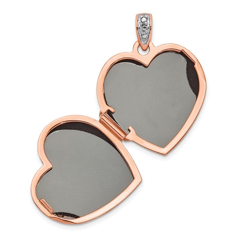 14k Rose Gold Diamond Vintage Filigree with Black Fabric Interior 18mm Heart Locket
