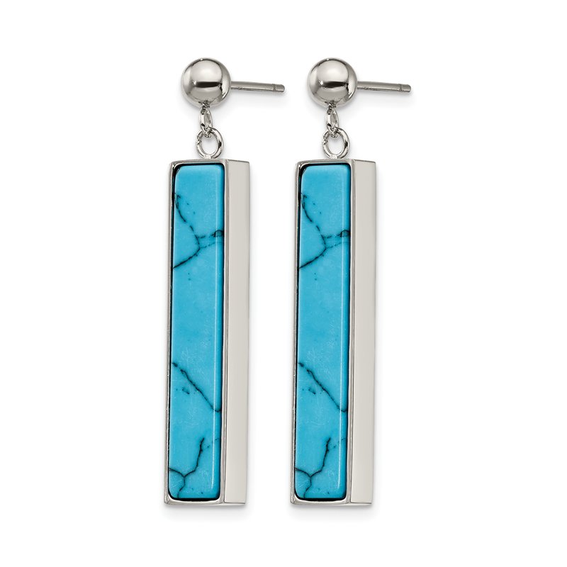 Stainless Steel Polished with Reconstructed Howlite Post Dangle Earrings