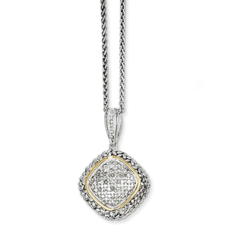 Sterling Silver with 14K Accent 18 Inch Antiqued Diamond Necklace