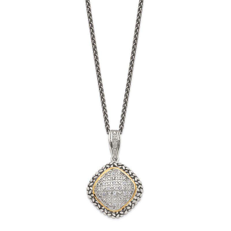 Sterling Silver with 14K Accent 18 Inch Antiqued Diamond Necklace