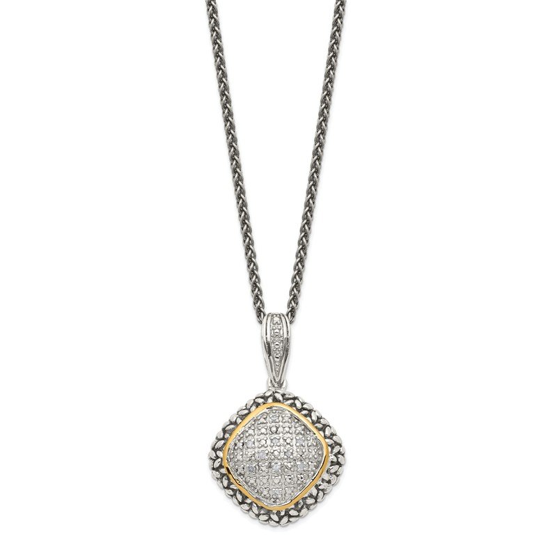 Sterling Silver with 14K Accent 18 Inch Antiqued Diamond Necklace