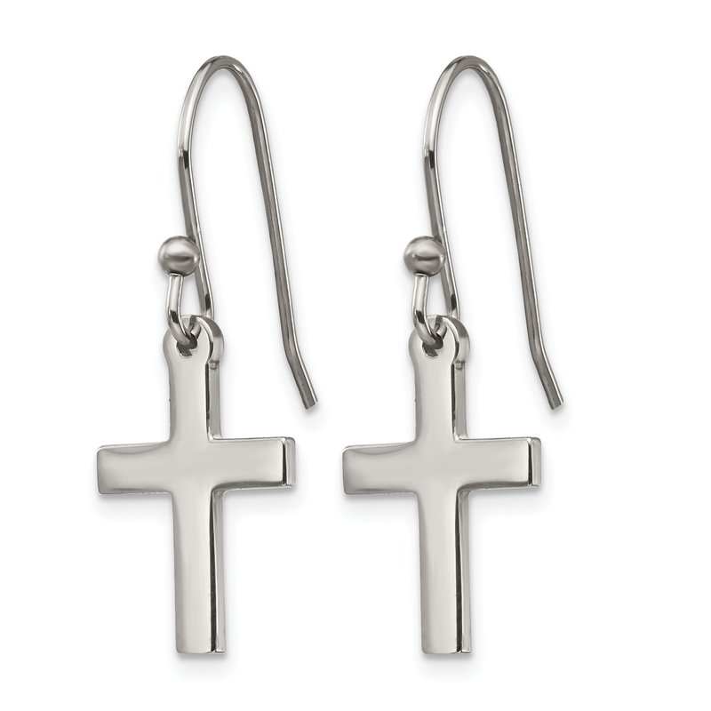 Stainless Steel Polished Cross Dangle Shepherd Hook Earrings