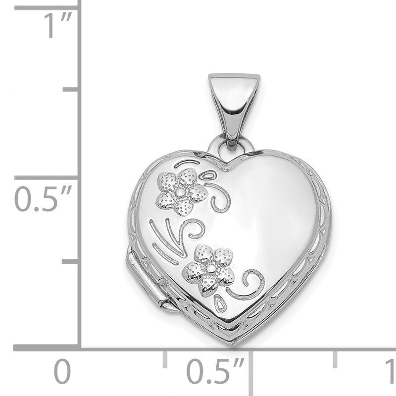14k White Gold Floral 15mm Heart Locket