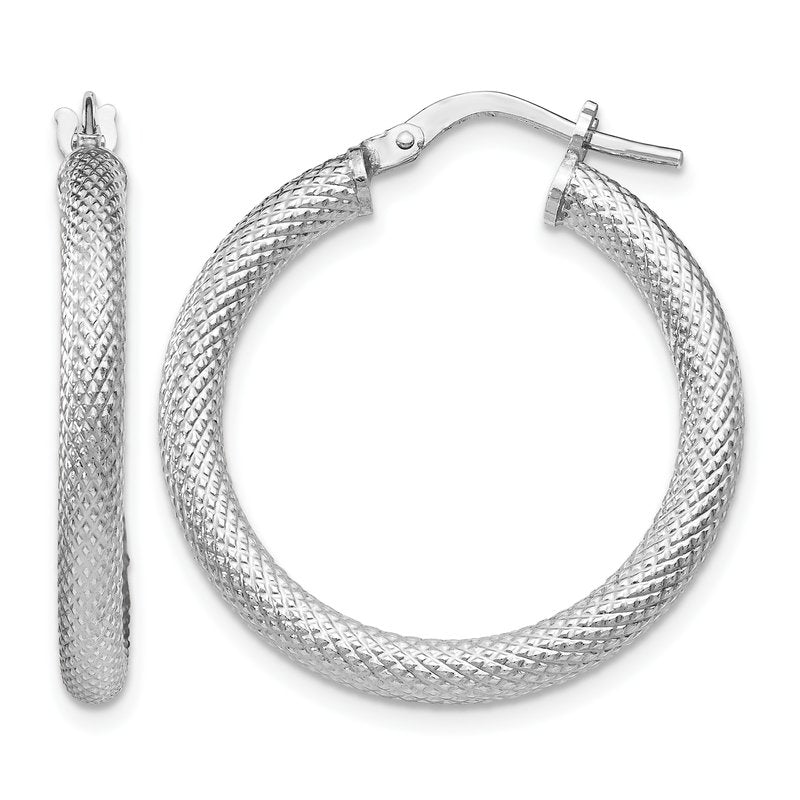 Sterling Silver RH-plated Textured Hinged Hoop Earrings
