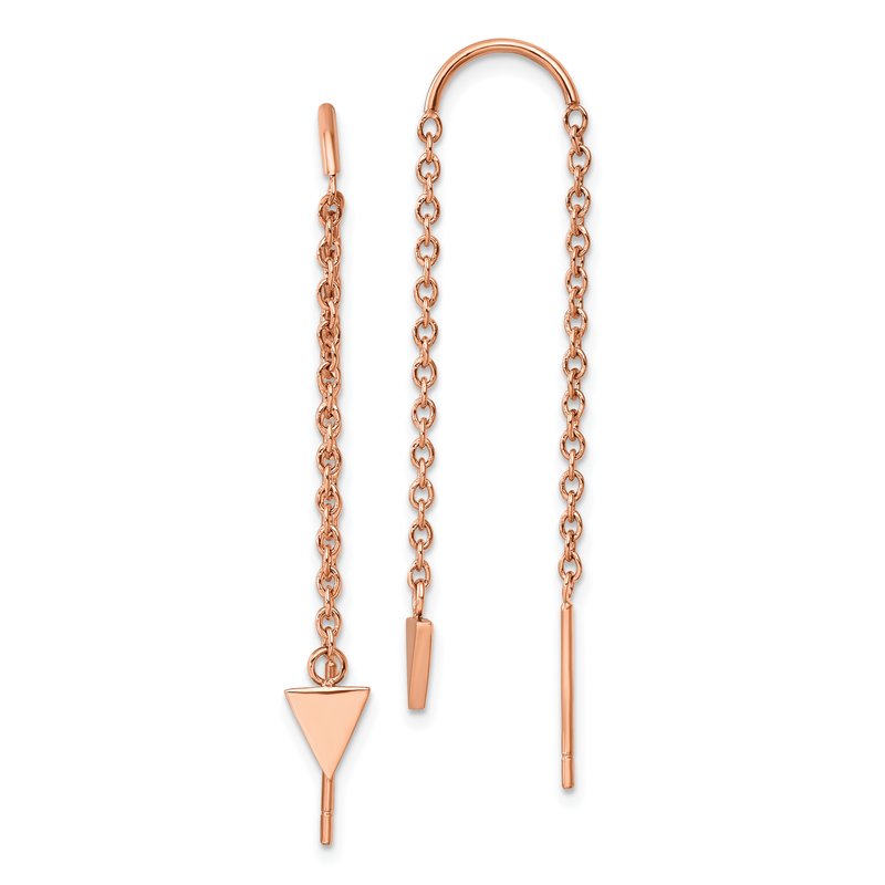 Stainless Steel Polished Rose IP-plated Triangle Threader Dangle Earrings