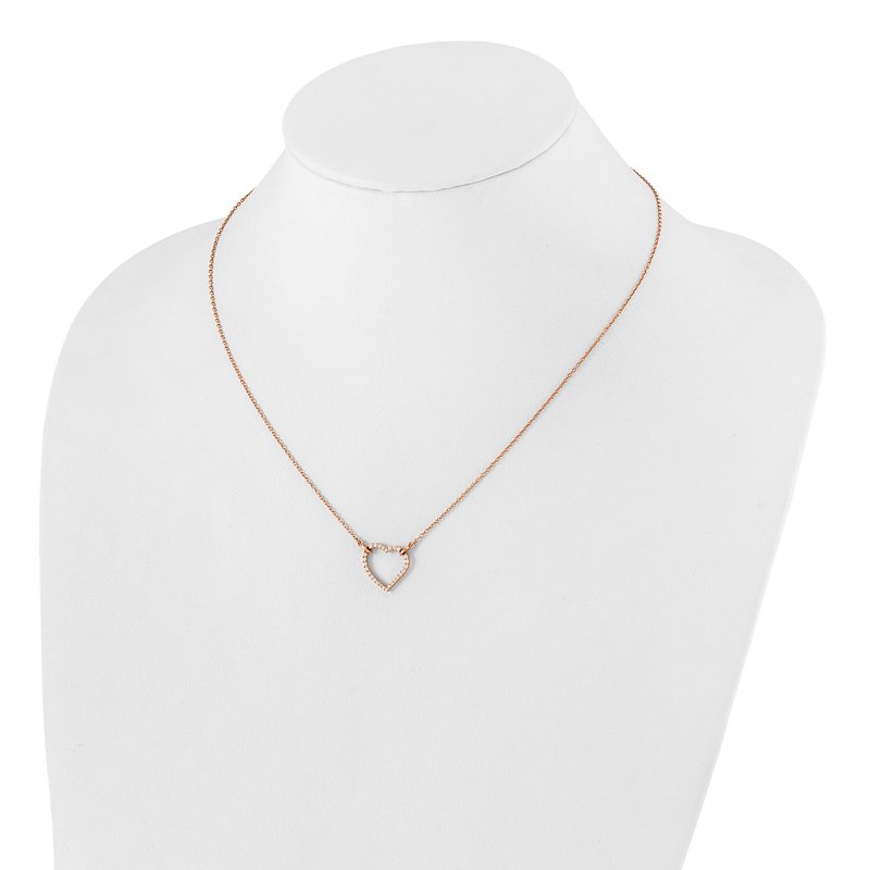 14k Rose Gold Polished 1/5 carat Diamond Heart 18 inch Necklace