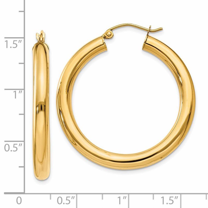 14k 4x35mm Polished Lightweight Tube Hoop Earrings