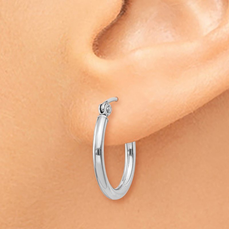 14k White Gold 2x18mm Polished Tube Hoop Earrings