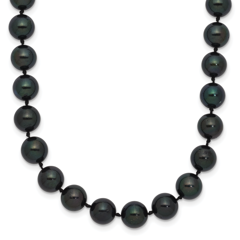 14k White Gold 7-8mm Black Round Akoya Saltwater Cultured Pearl 16 inch Necklace