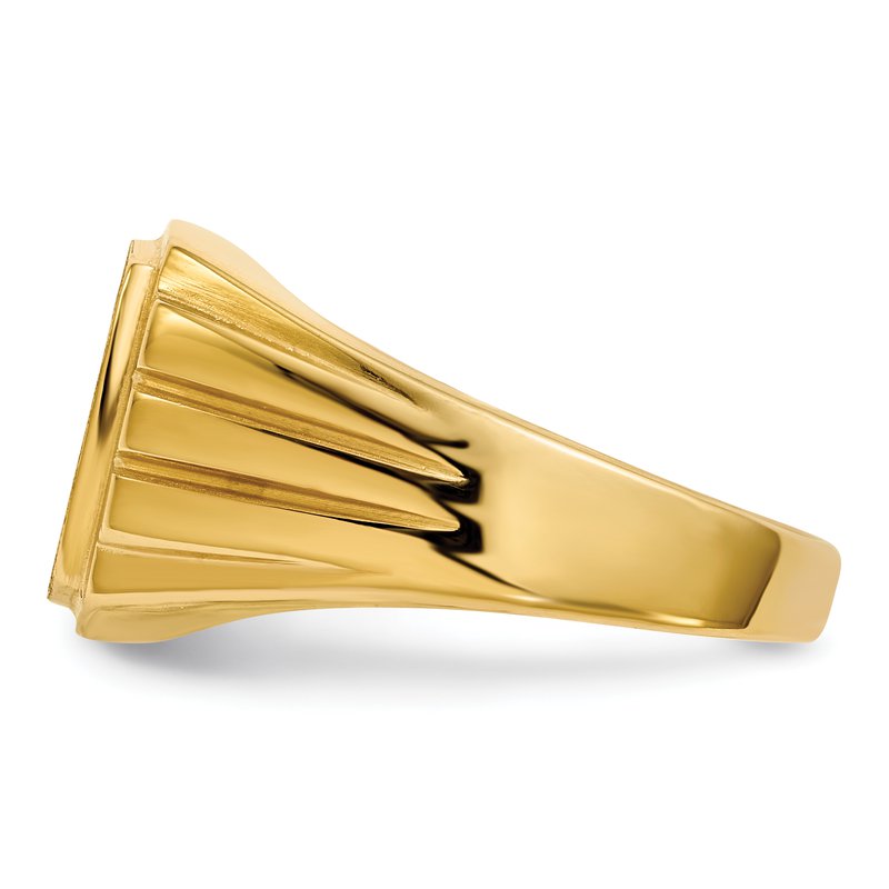 14k 12.0x11.5mm Grooved Sides Open Back AA Diamond Signet Ring