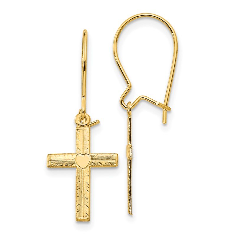 14k Polished &amp; Satin Cross Earrings