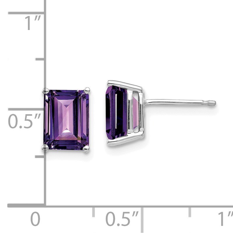 14k White Gold 8x6mm Emerald-Cut Amethyst Post Earrings