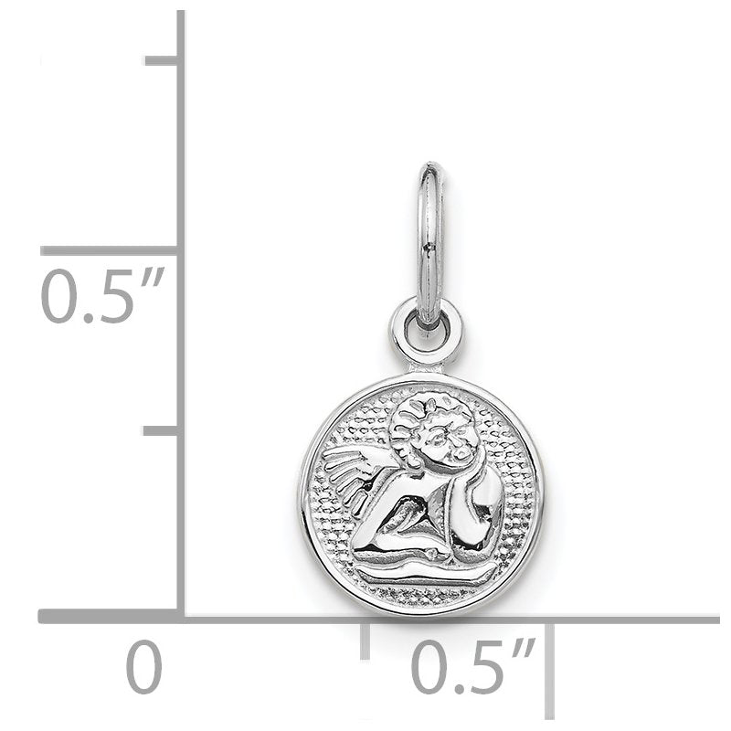 14k White Gold Small Polished Angel Round Charm