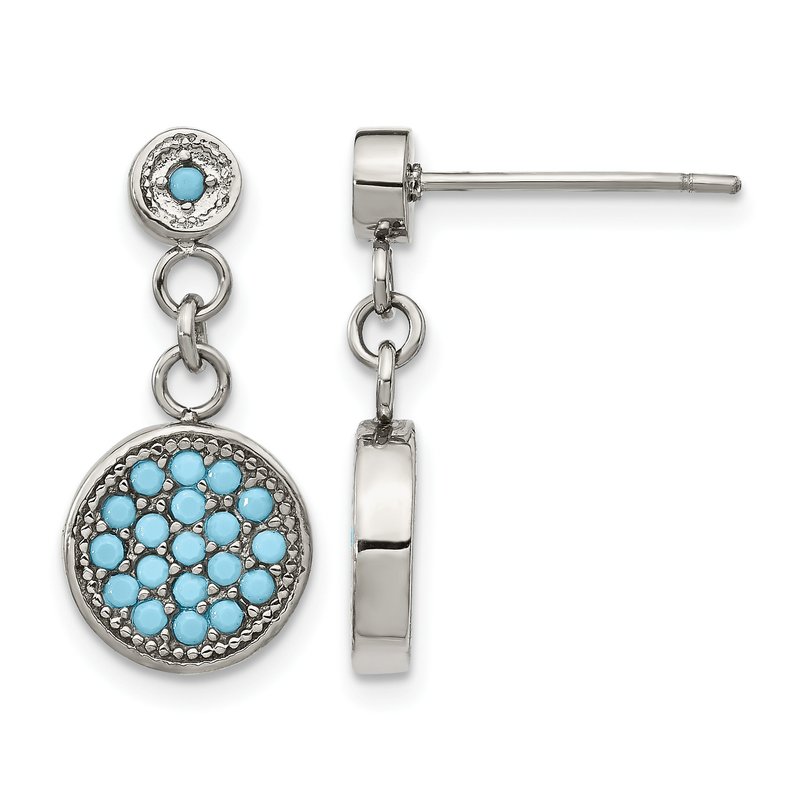 Stainless Steel Polished Reconstructed Turquoise Post Dangle Earrings