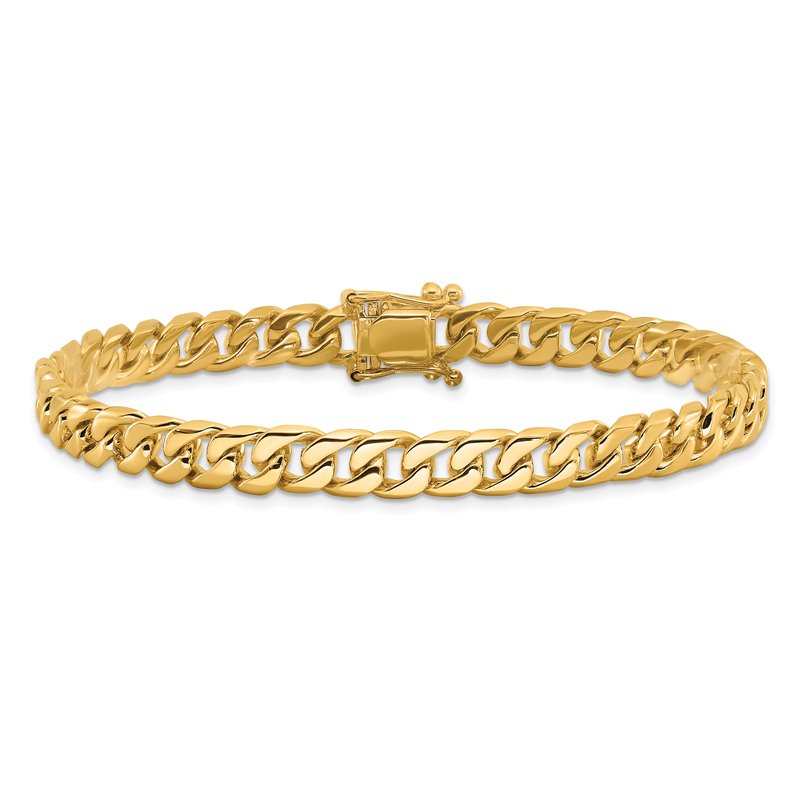 14K 20 inch 6.8mm Hand Polished Flat Beveled Curb Link with Box Catch Clasp Chain