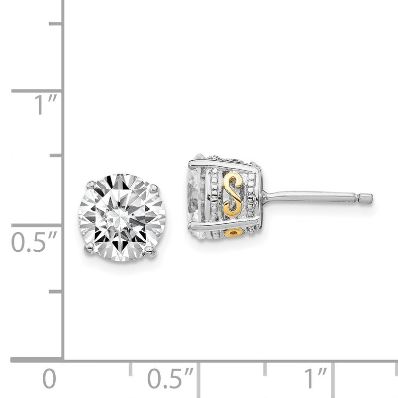 Sterling Silver Rhodium-plated with Gold-plated Accent Brilliant-cut 8mm CZ Stud Post Earrings